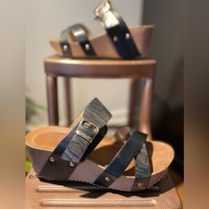 Metallic Leather Wedges